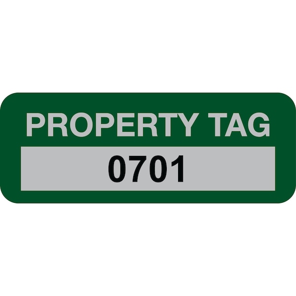 Lustre-Cal Property ID Label PROPERTY TAG5 Alum Green 2in x 0.75in Serialized 0701-0800, 100PK 253740Ma1G0701 - main